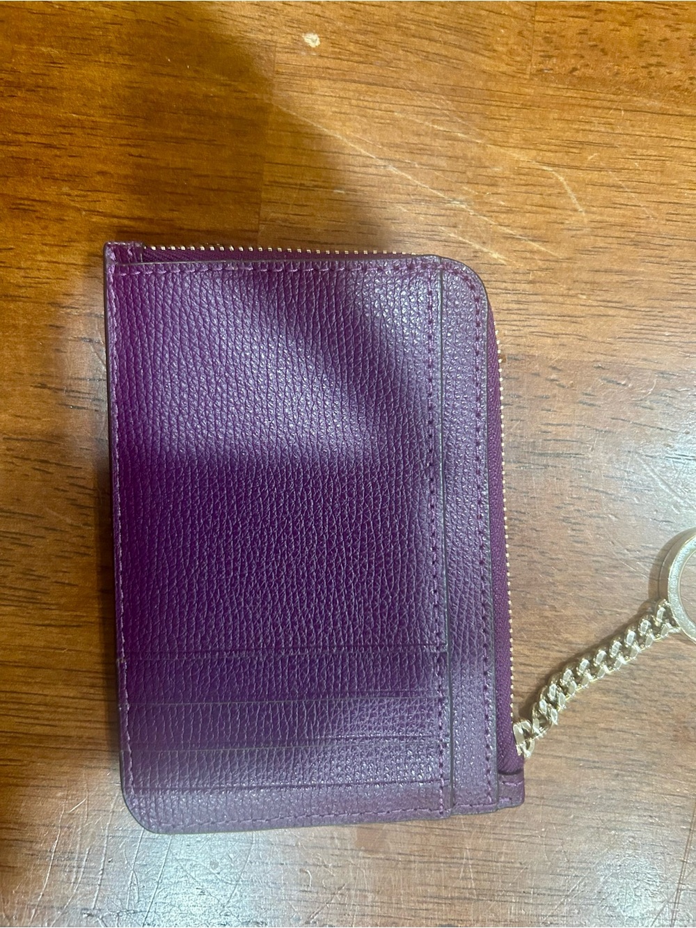 kate spade Pebbled Zip Card Wallet in Deep Purple with Gold Chain